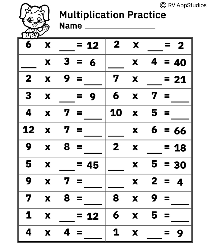 Multiplication Fill In The Blank 1 Worksheets 99Worksheets