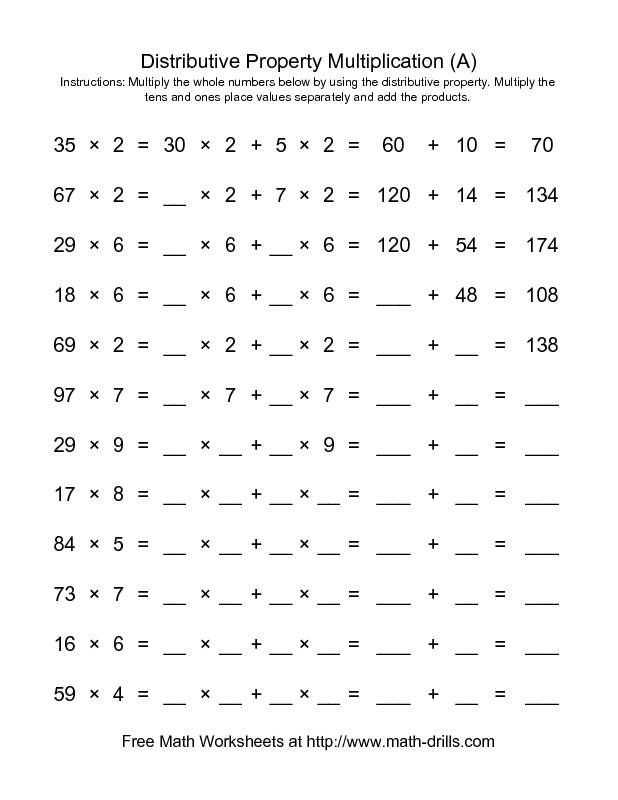 Math Worksheet Distributive Property Multiplication