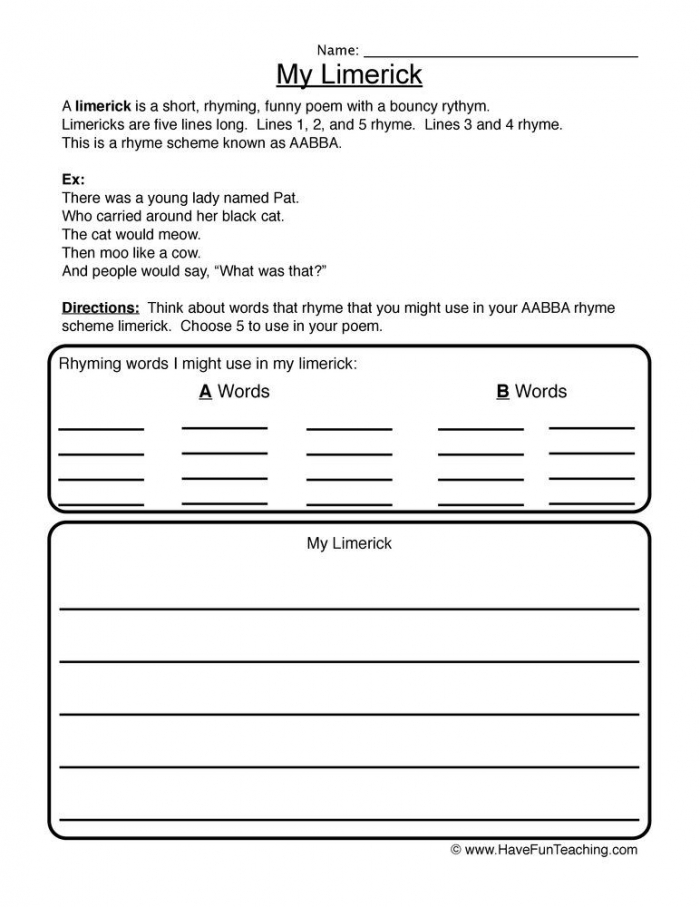 My Limerick Worksheet