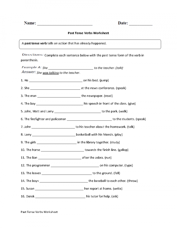 Tenses Free Printable Worksheets