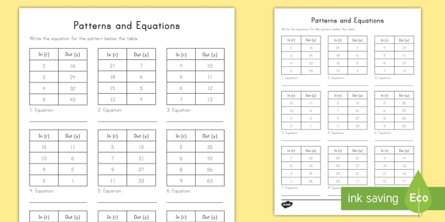 Patterns And Equations Input Output Tables Worksheet Twinkl