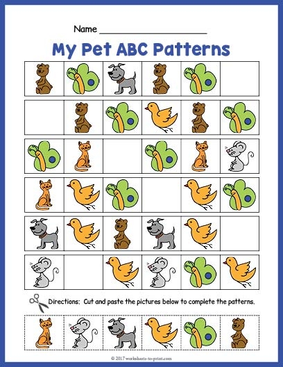 Pets Abc Pattern Worksheet