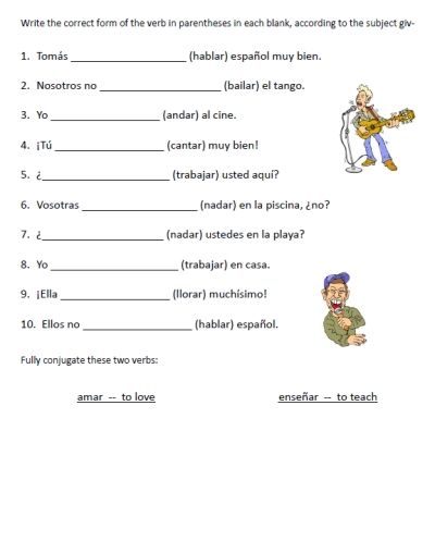 Regular Verbs Worksheets