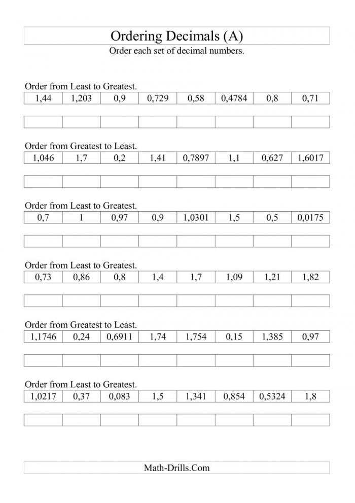 Sortingordering Decimals With Various Decimal Places A