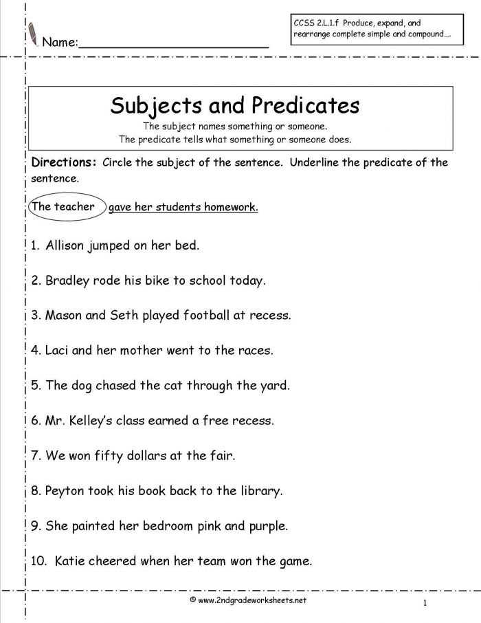 Free Printable Subject Predicate Worksheets