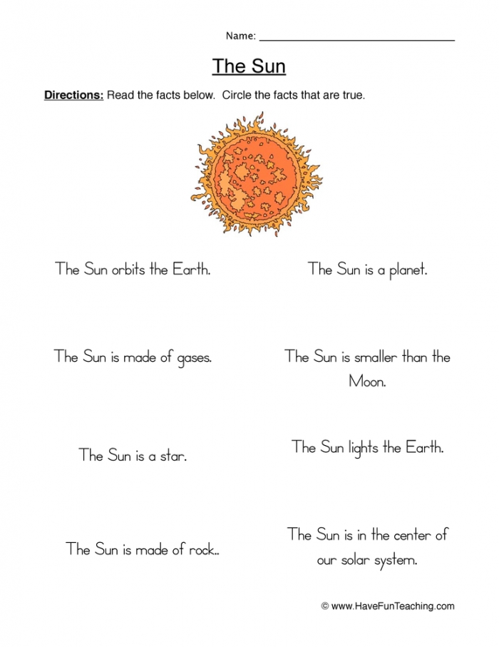 Sun True Or False Worksheet  Have Fun Teaching