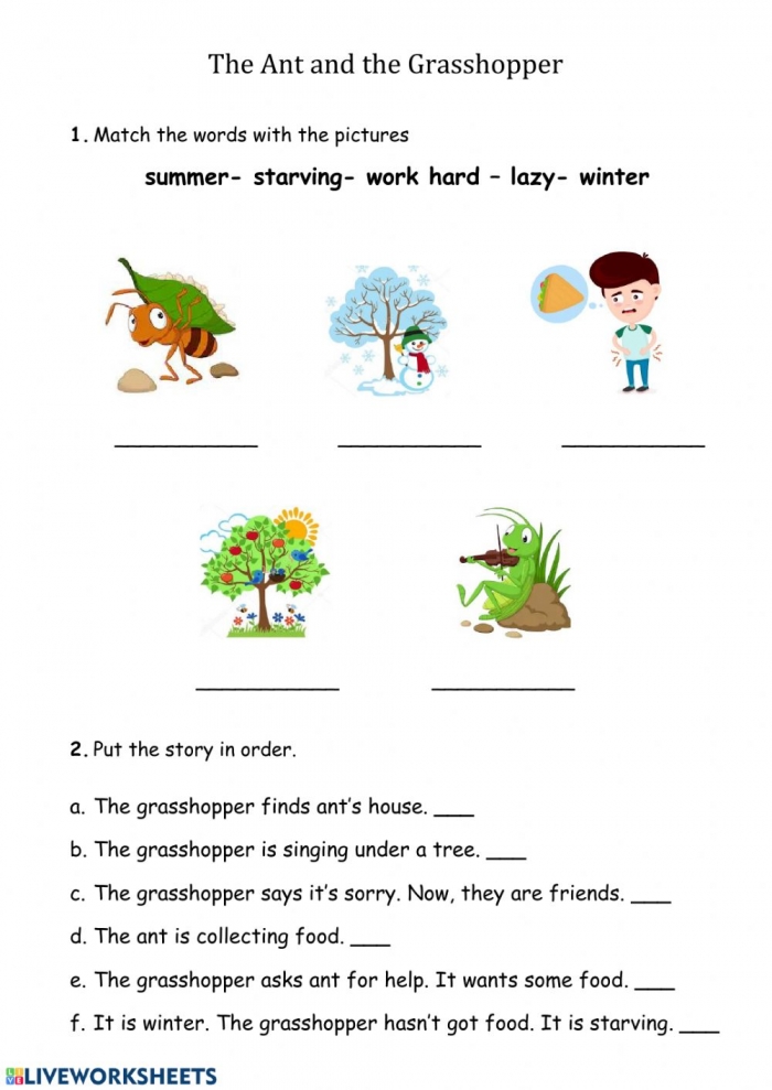 The Ants And The Grasshopper Worksheets 99Worksheets