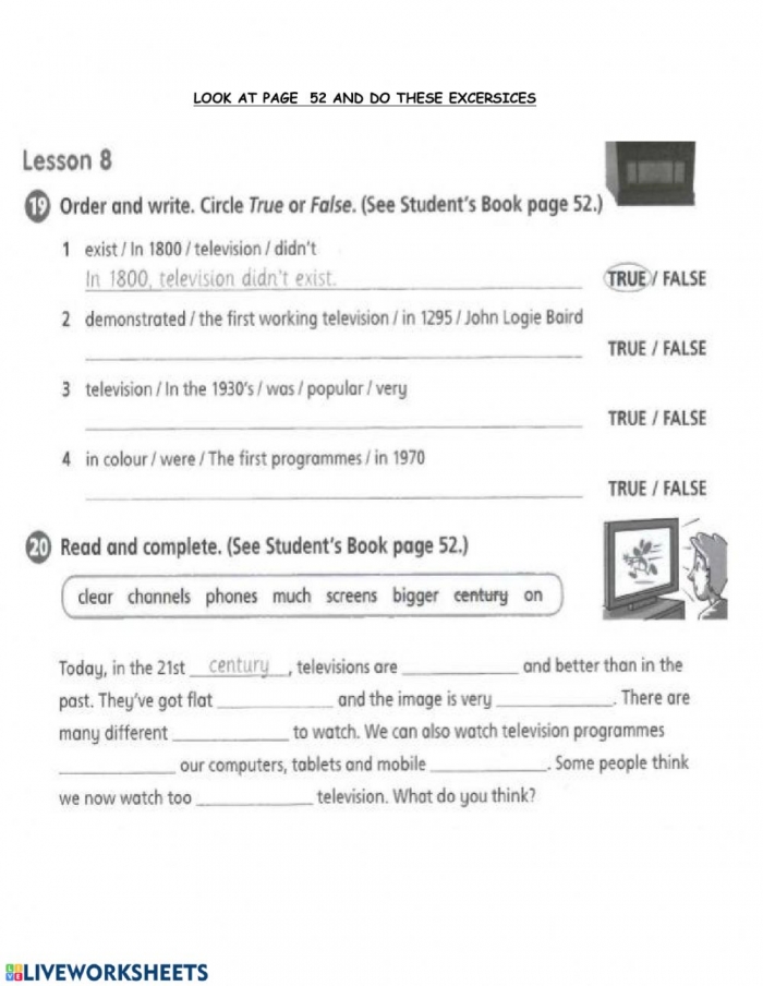 The History Of Television Worksheet