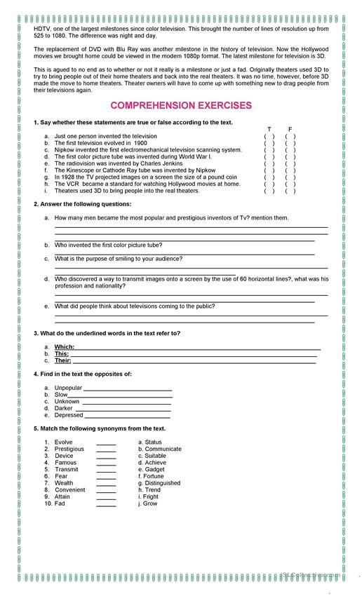 The History Of Tv Worksheet