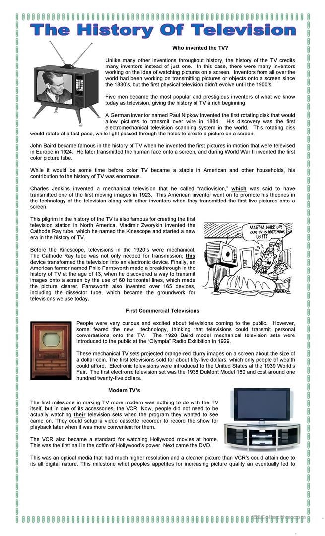 The History Of Tv Worksheet