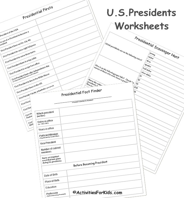 Us Presidents Day Worksheets Activity