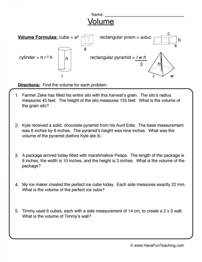 Volume Word Problems Worksheet  Have Fun Teaching