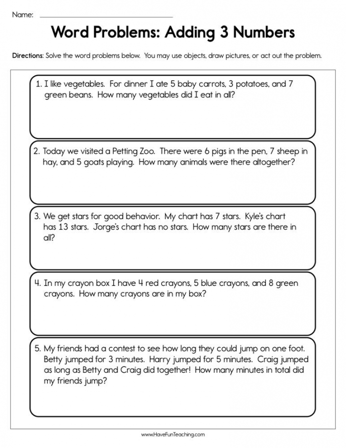 Word Problems Adding  Numbers Worksheet  Have Fun Teaching