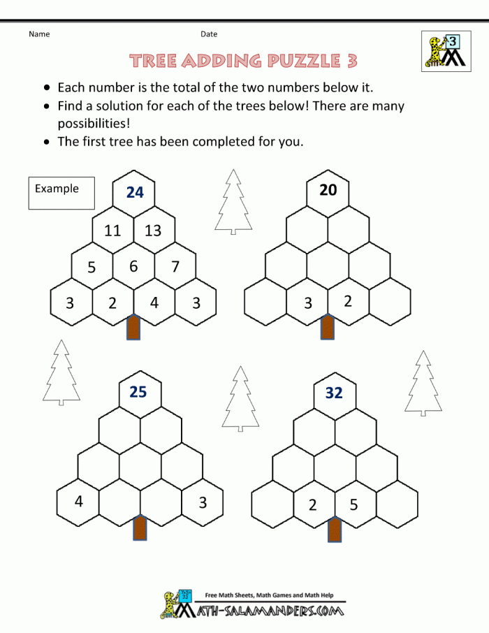 Worksheet  Addition Puzzles Tree Adding Puzzle Math Worksheets