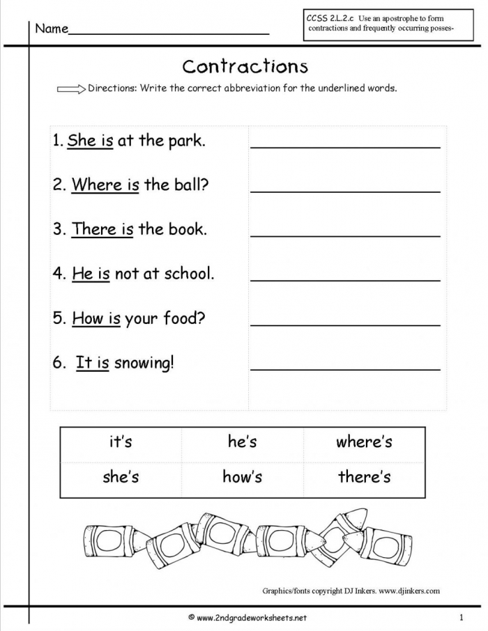 Reading Contractions Worksheets 99Worksheets