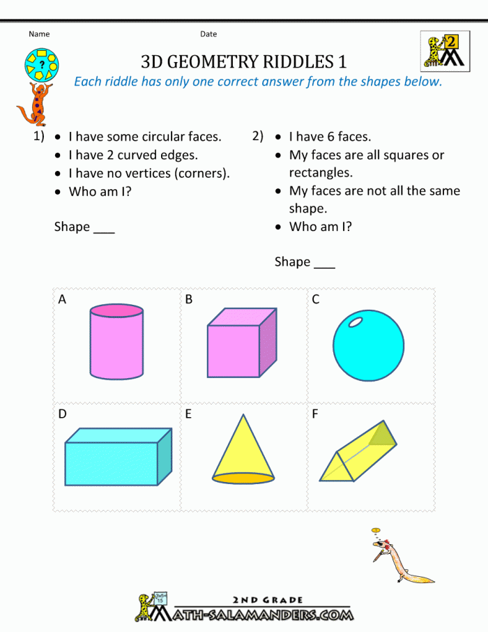Worksheet  Grade Geometryets Shapes Riddles Free Nd Grade