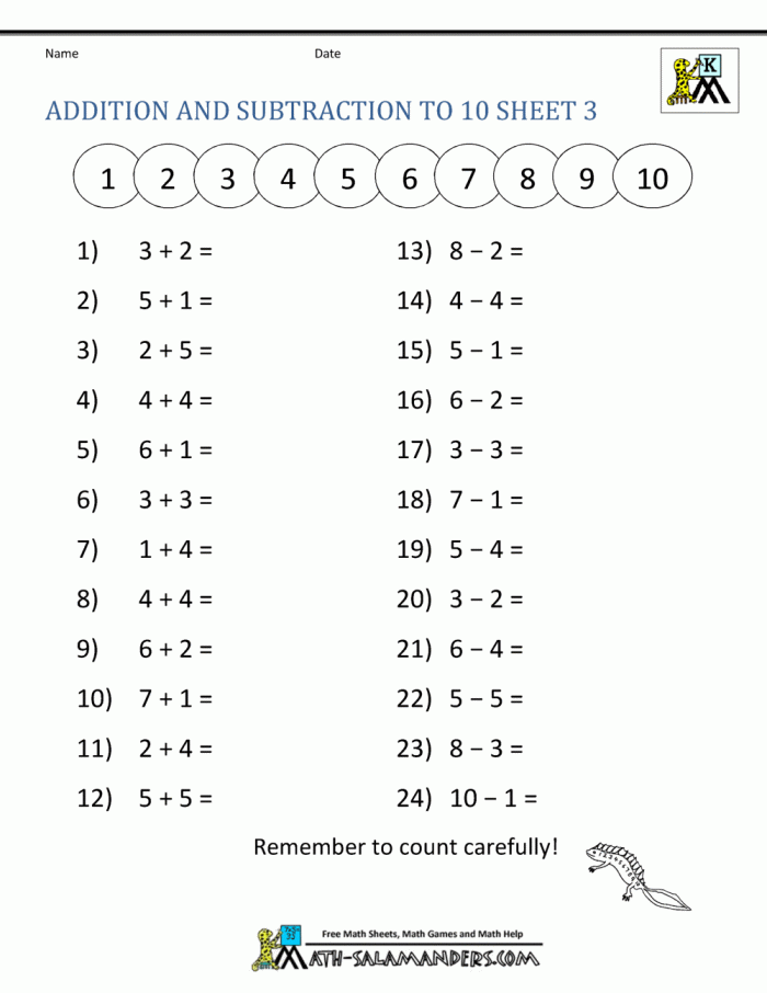 Addition And Subtraction For Kids Worksheets | 99Worksheets