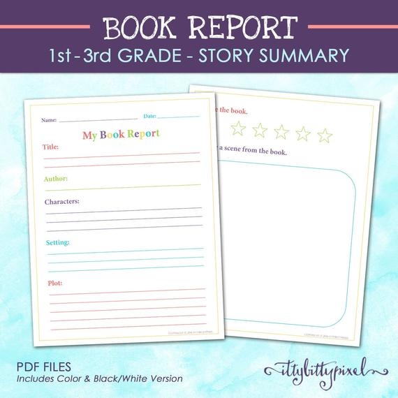 Book Report Worksheet Printable First Second Third Grade