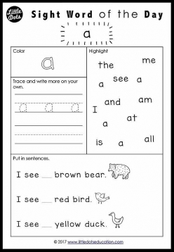 Kindergarten Sight Words: A To Are
