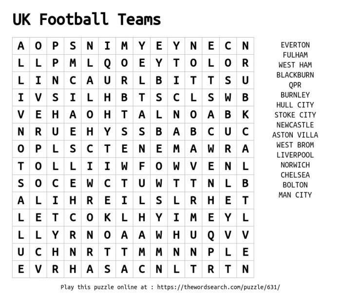Download Word Search On Uk Football Teams