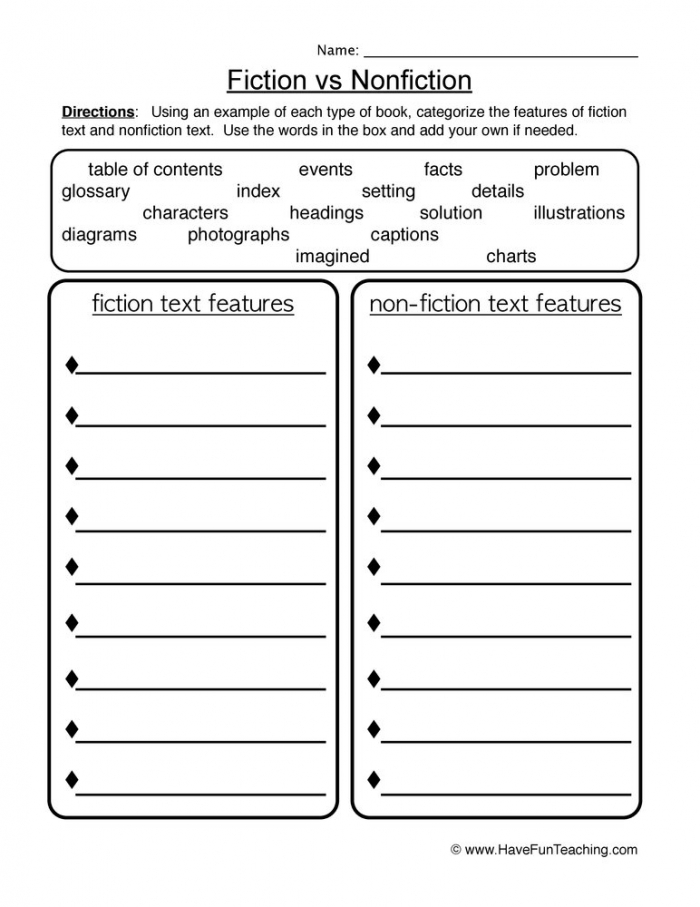 Fiction And Nonfiction Features Worksheet  Have Fun Teaching