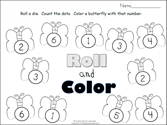 Free Butterfly Roll And Color Number Worksheet