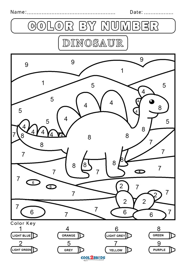 Color By Number Dinosaur Printable