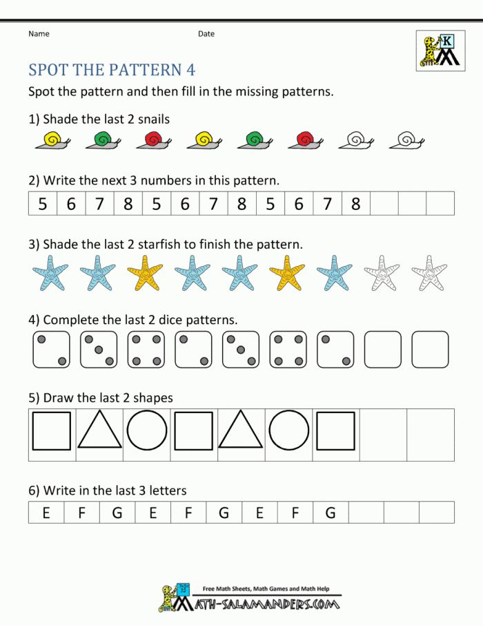 Free Kindergarten Worksheets Spot The Patterns Coloring Pages