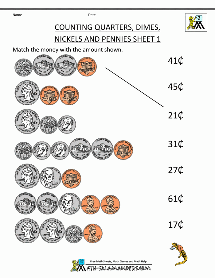 Free Money Worksheets Counting Quarters Dimes Nickels And Pennies