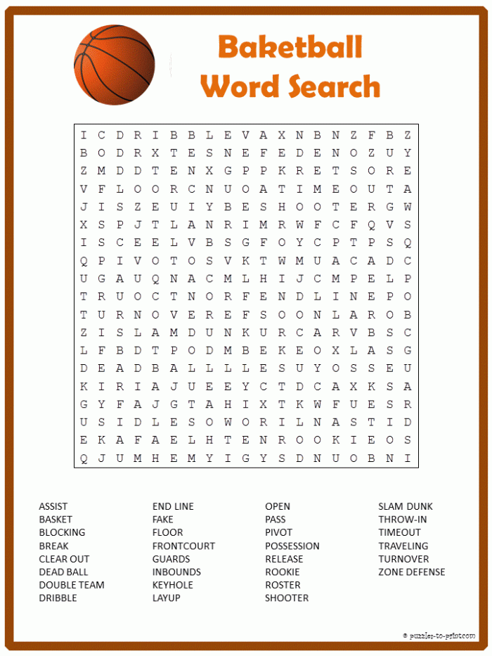 Free Printable Basketball Word Search