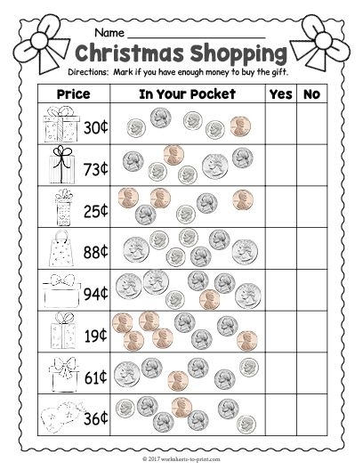 Free Printable Christmas Money Worksheets