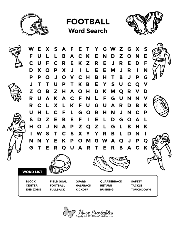 Football Word Search Worksheets 99Worksheets