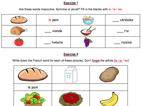 French Food Vocabulary  Revision Worksheet And Test