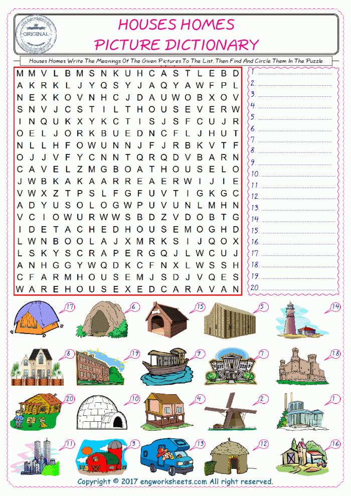 Houses Homes Esl Printable Picture English Dictionary Worksheets