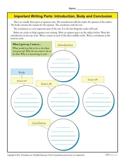 Introduction  Body And Conclusion Worksheet For Rd Grade