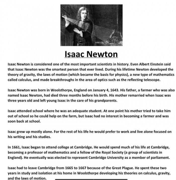Isaac Newton Biography Worksheet