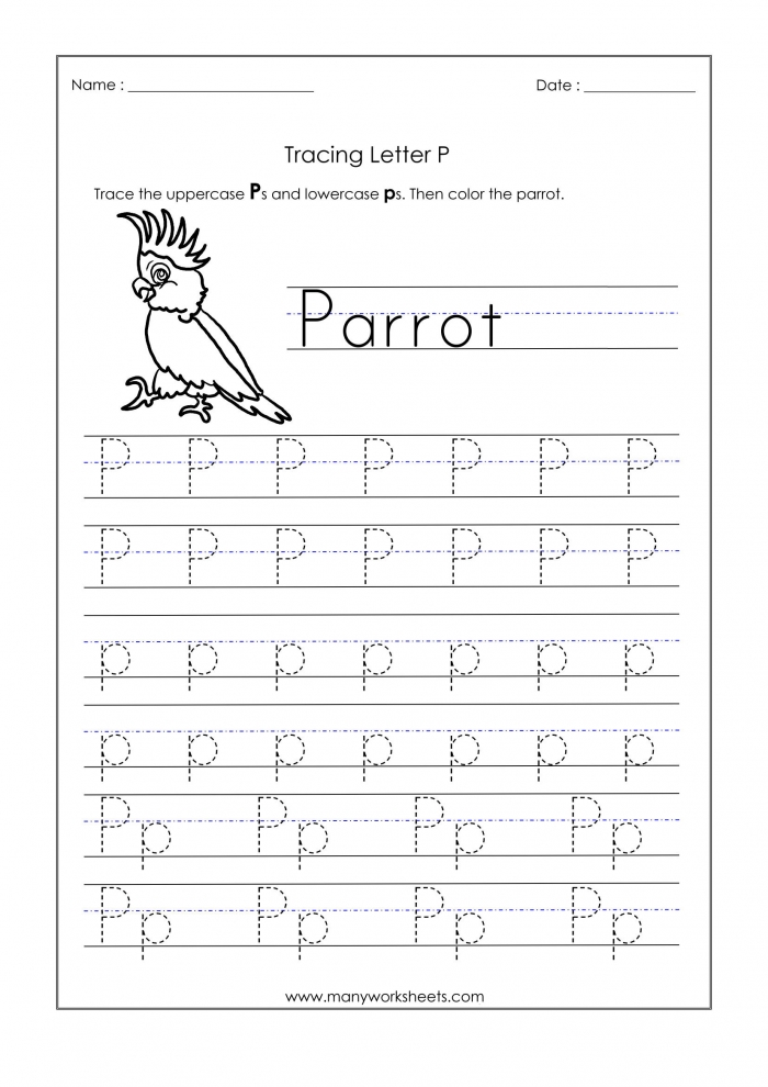 Math Worksheet  Letter P Worksheets For Kindergarten Trace Dotted