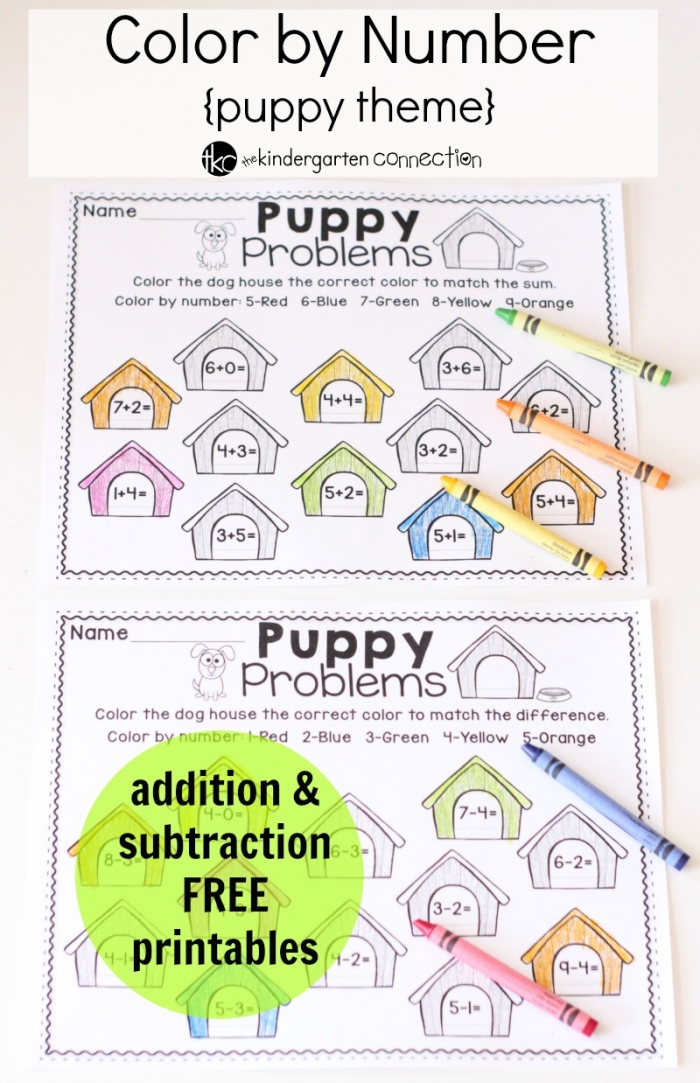 Math Worksheet  Math Worksheet Color Byr Puppy Theme Addition
