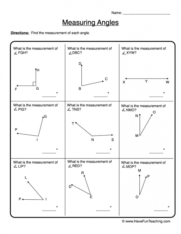 Measuring Angles Worksheets 99Worksheets