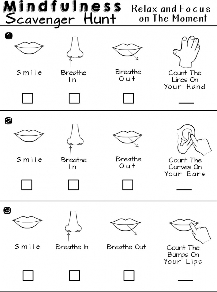Mindfulness Scavenger Hunt Worksheets For Relaxation And Calm