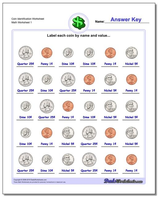 Money Teaching Value Worksheets Coin Identification V Division Of
