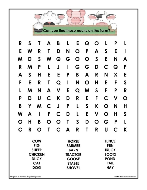 Nouns On A Farm Word Search Worksheet