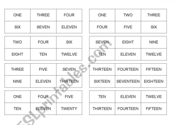 Numbers Bingo From  To Twenty Name