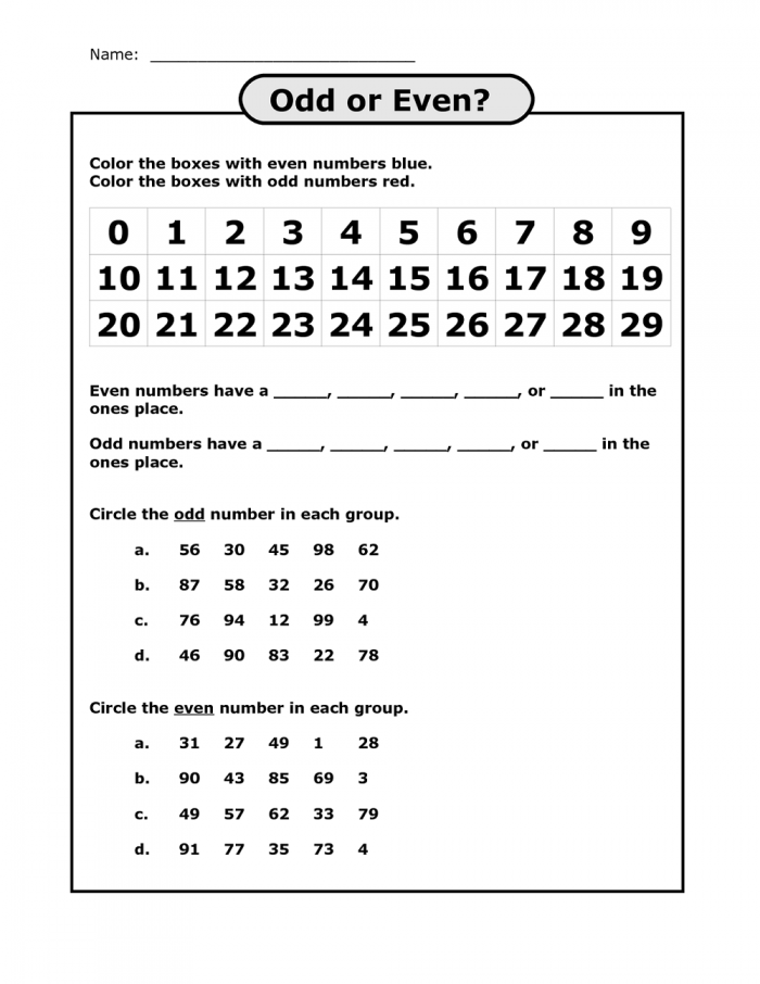 Odd And Even Number Worksheets For Practice In