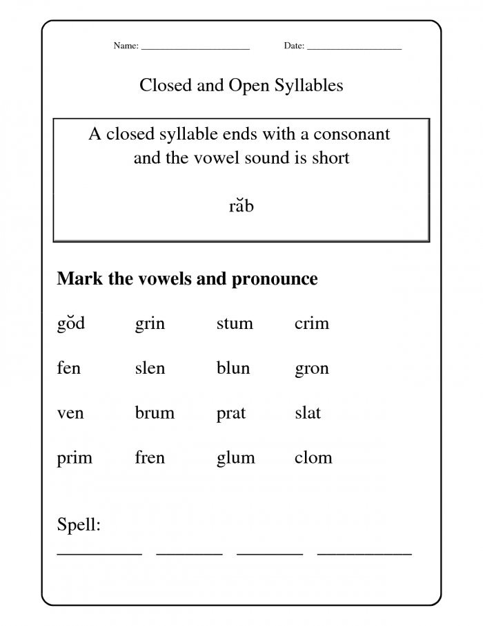 Open And Closed Syllables Worksheets