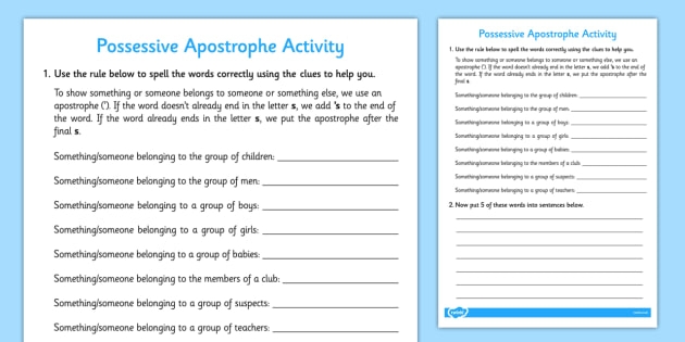 Possessive Apostrophe Activity Teacher Made