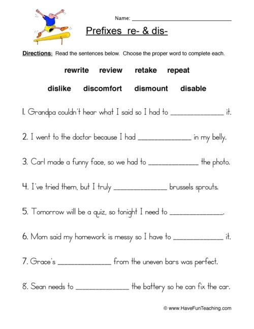 Suffixes Adverbs Prefix Re Grade 1 Worksheets