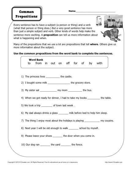Preposition Worksheet