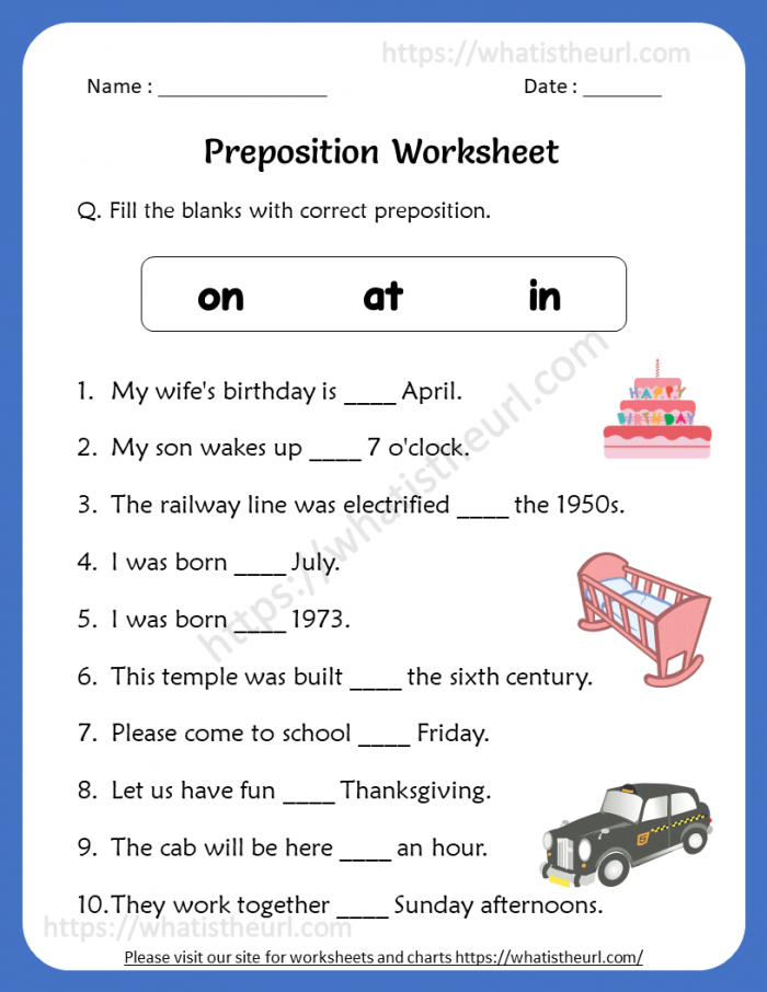 Preposition Worksheets For Grade 1 - Minimalist Blank Printable