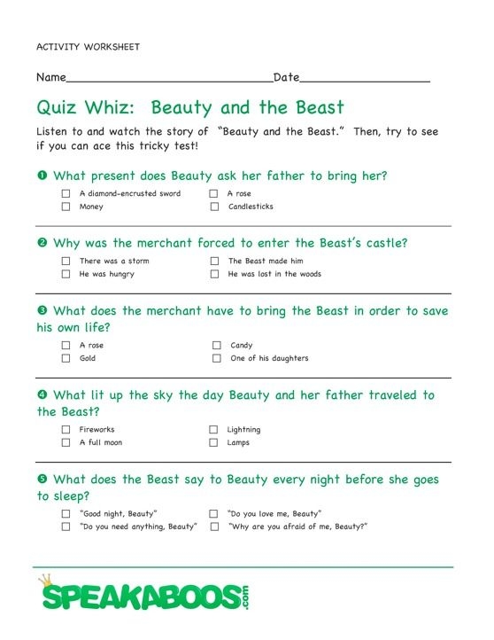 Quiz Whiz Beauty And The Beast